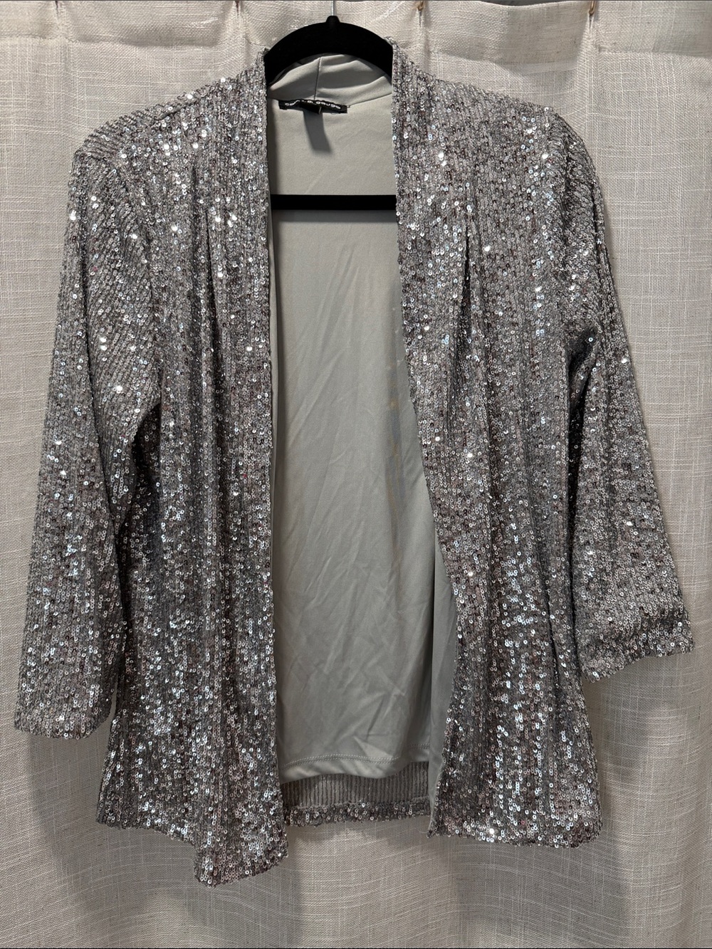 Sequin Open-Front Women's Cardigan Sweater - Silver